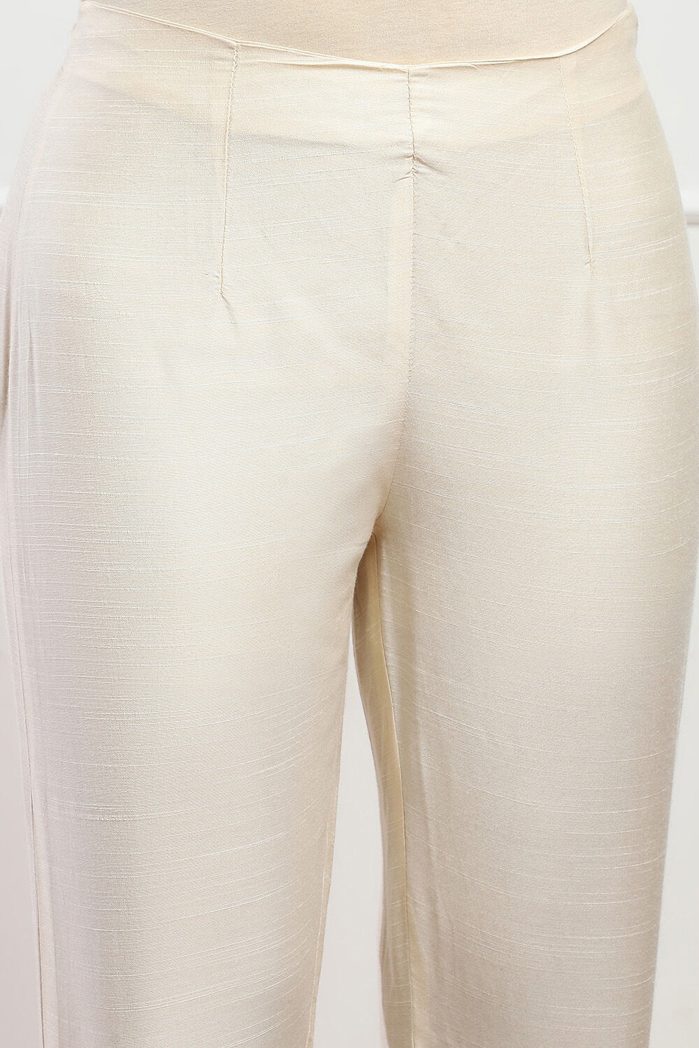 Antique Beige Polyester Slim Yarndyed Pants image number 1