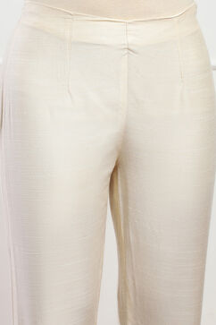 Cream Polyester Slim Yarndyed Pants image number 1
