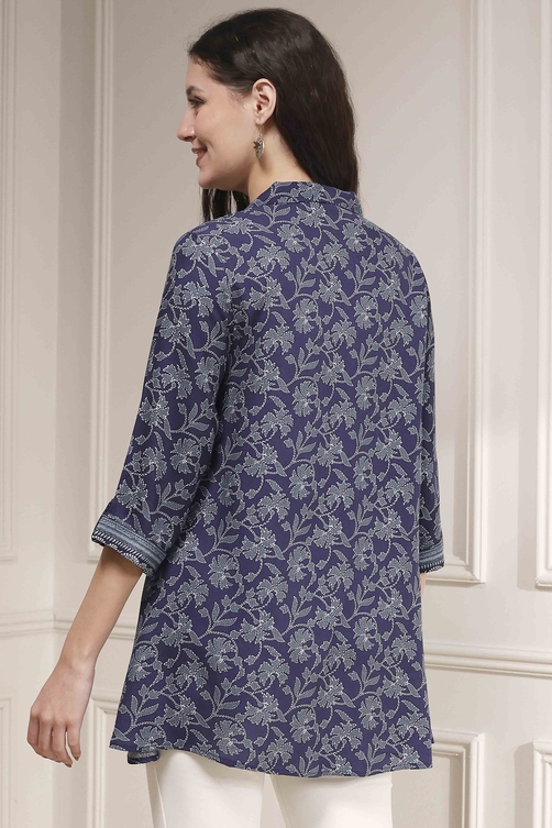 Blue Printed Relaxed Fit Shirt image number 3