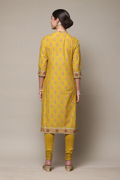 Mustard Cotton Straight Kurta Churidar Suit Set image number 4