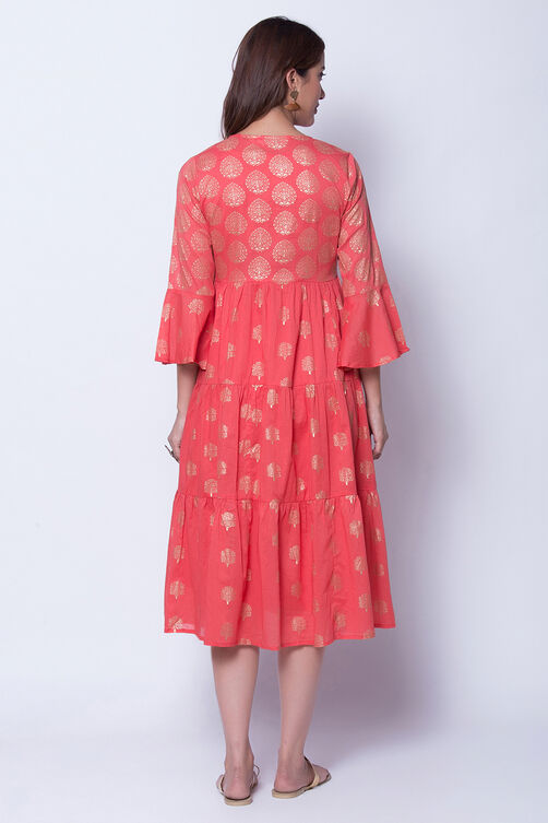 Coral Cotton Front Open Printed Kurta Dress image number 4