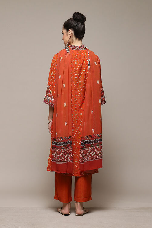 Blue & Rust Polyester Straight Kurta Narrow Palazzo Suit Set image number 5