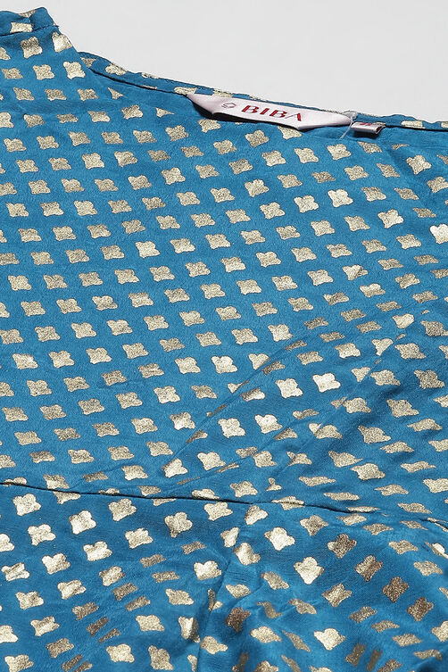 Blue Printed Straight Kurta Dhoti Salwar Suit Set image number 1
