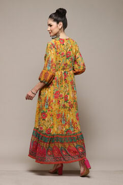 Yellow Polyester Tiered Printed Dress image number 4