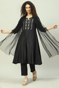Black Art Silk Anarkali Kurta Pant Suit Set image number 7