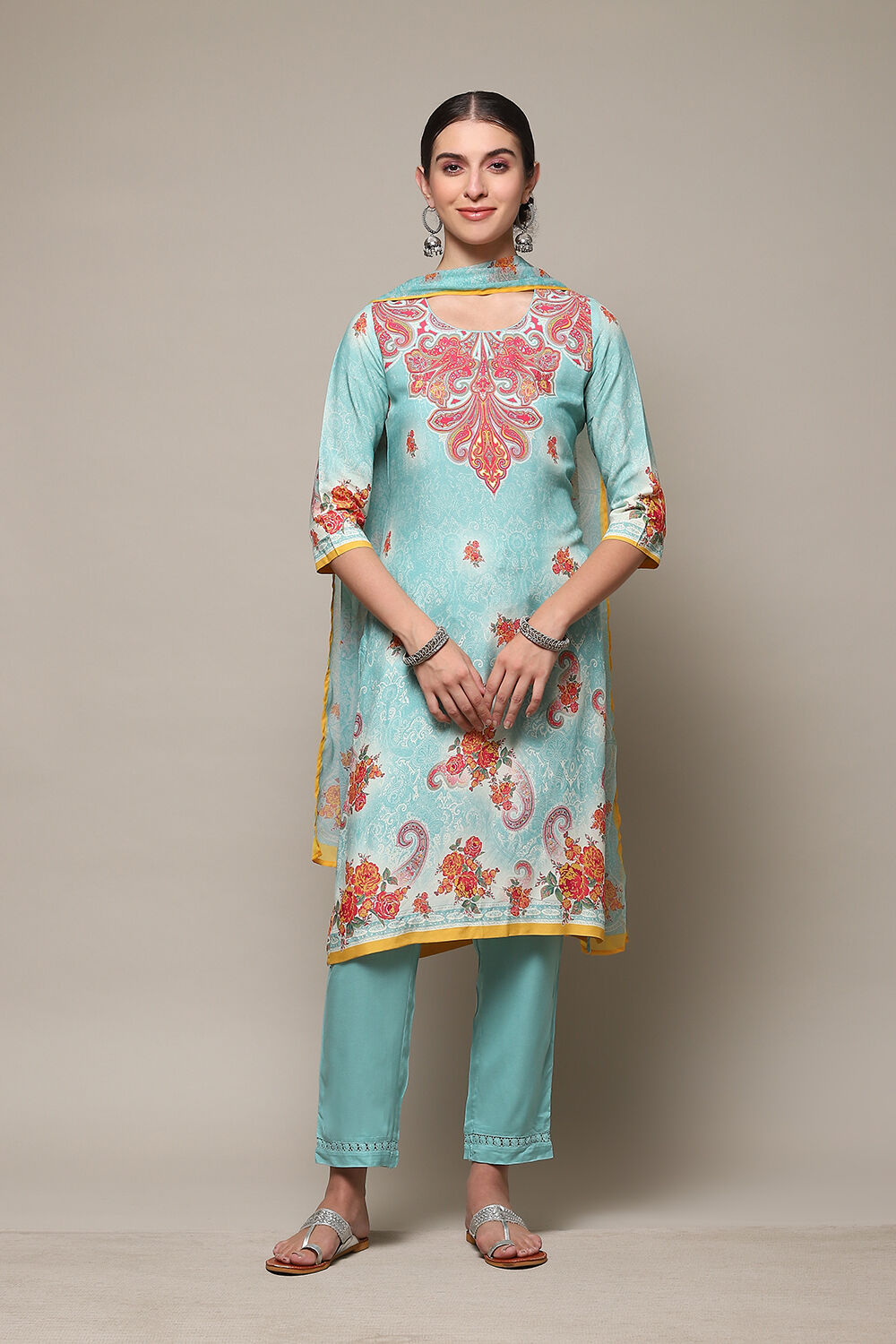 Light Blue Rayon Straight Kurta Regular Pants Suit Set image number 7