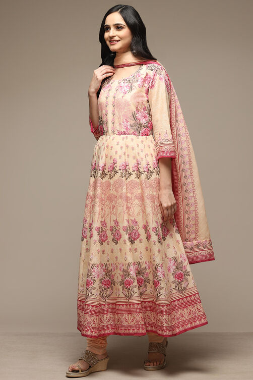 Pink Cotton Anarkali Kurta Churidar Suit Set image number 5