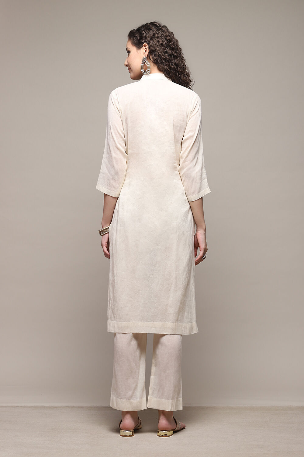 Off White Cotton Hand Embroidered Unstitched Suit Set image number 5