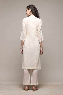 Off White Cotton Hand Embroidered Unstitched Suit Set image number 5