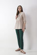 Blue Cotton Lycra Straight Pants image number 6