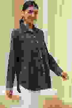 Blue Cotton Blend High-Low Straight Shirt image number 4