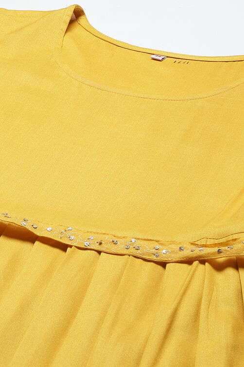 Mustard Art Silk Flared with Cape Dress image number 1