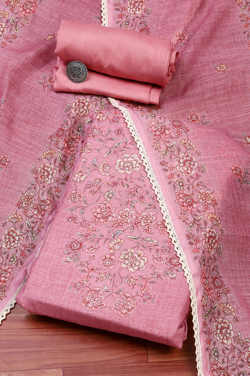 Sky Blue Linen Blend Unstitched Suit Set image number 0