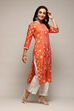 Orange LIVA Straight Printed Kurta