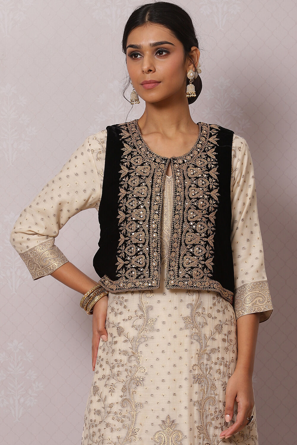 Buy Black Art Silk Embroidered Embroidered Vest Jacket for N A0.0
