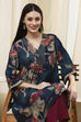 Coral Red Floral Printed Straight Kurta image number 6