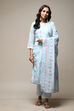 Light Blue Linen Machine Embroidered Unstitched Suit Set image number 14