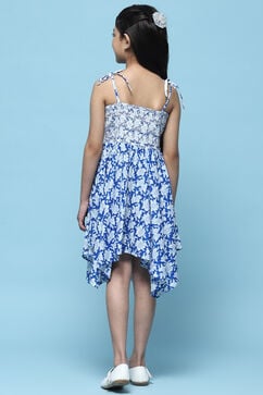 Blue White Cotton Gathered Dress image number 3