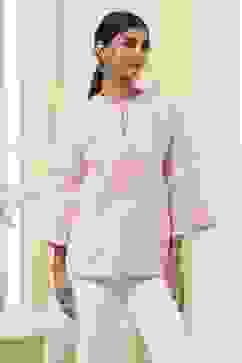 Pink Cotton Striped Straight Short Kurta image number 4