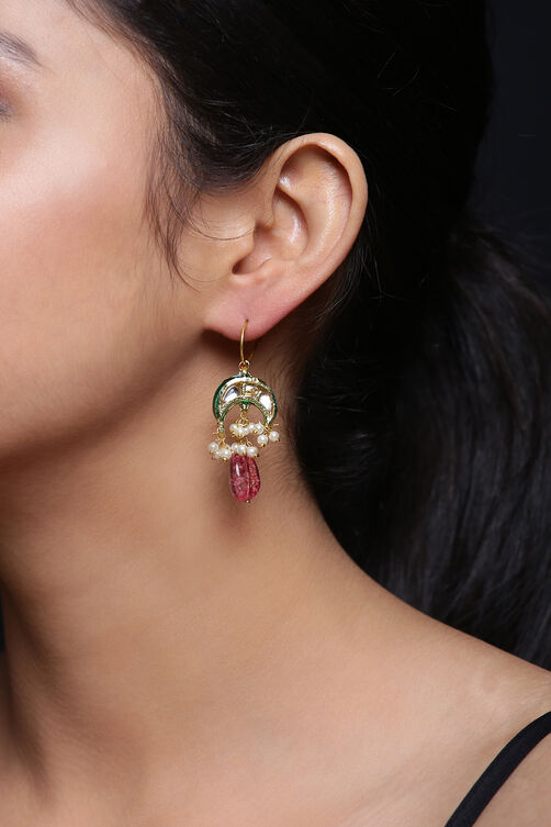 Kundan and enamel pink and blue earrings image number 0