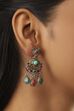 Multicolour Brass Stone Studded Drop Earrings image number 1
