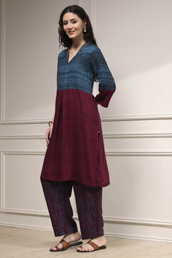 Teal Viscose Rayon Straight Printed Kurta Pants Set image number 3