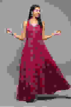 Cherry Red LIVA Flared Printed Dress image number 0