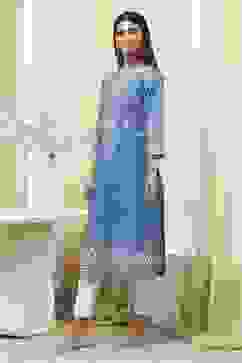 Blue Cotton Printed Straight Kurta image number 2