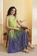 Green Chevron Printed Fit-and-Flare Dress image number 0