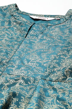 Peacock Green Printed Asymmetric Suit Set image number 1