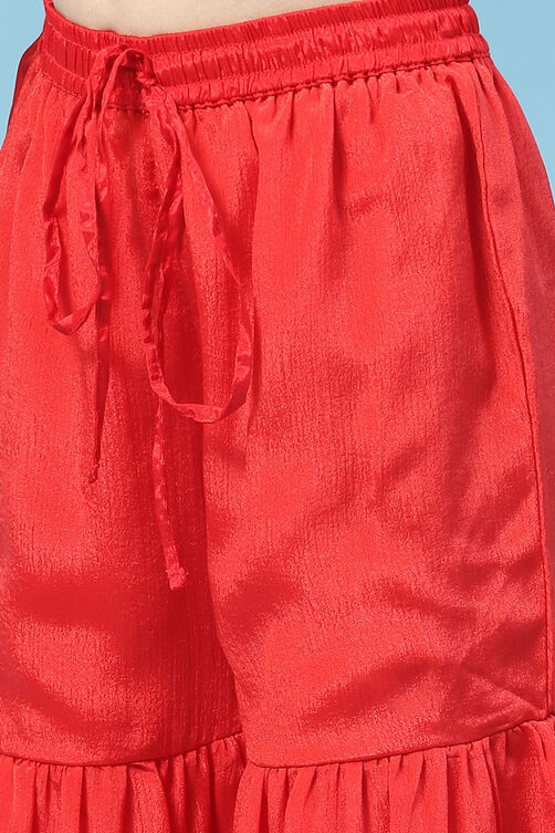 Red Polyester A-Line Printed Kurta Sharara Suit Set image number 2