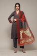 Charcoal Polyester Straight Kurta Narrow Palazzo Suit Set