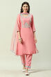 Blush Peach Yarndyed A-Line Kurta Regular Pants Suit Set image number 0