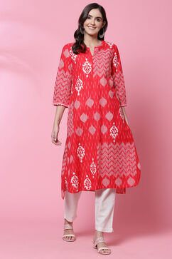 Red Cotton A Line Kurta image number 0