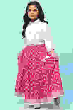 White Shirt Style Top teamed with Pink printed Lehenga Set image number 0