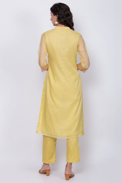 Yellow Art Silk Straight Kurta Pant Suit Set image number 4