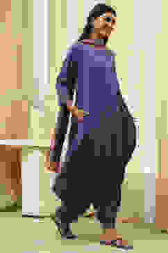 Blue Printed Asymmetric Suit Set image number 4