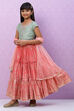 Green And Peach Straight Art Silk Girls Lehenga Set image number 2