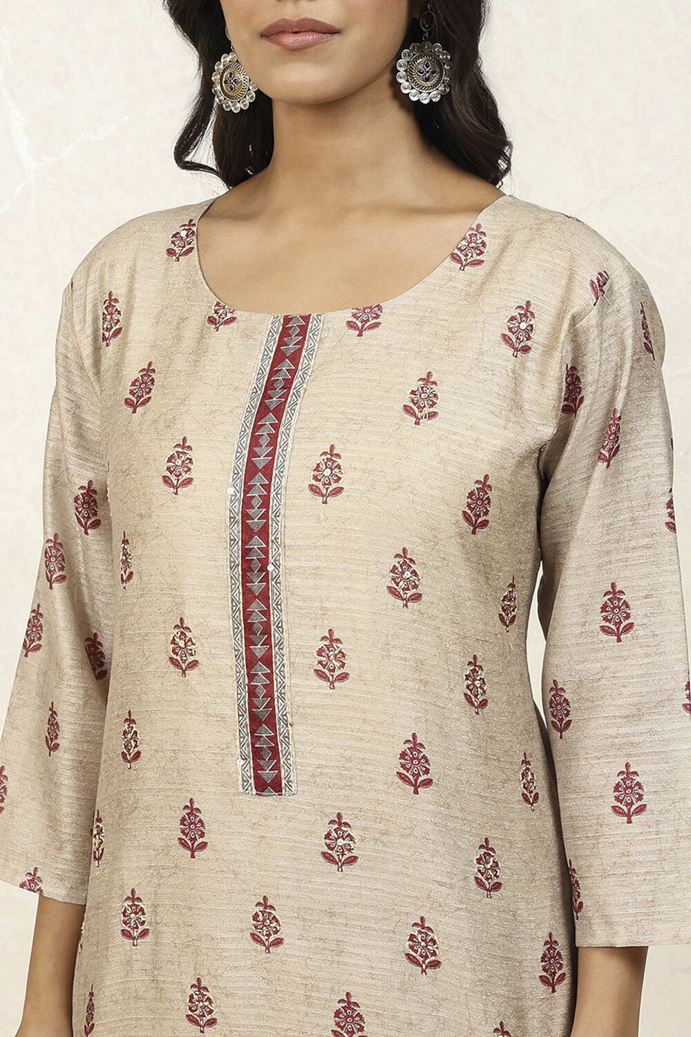 Red Silk Blend Digital Print Unstitched Suit Set image number 2