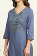 Dark Blue Cotton Floral Handloom Unstitched Suit Set image number 2