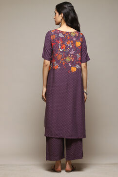 Purple Rayon Asymmetric Kurta Palazzo Suit Set image number 4