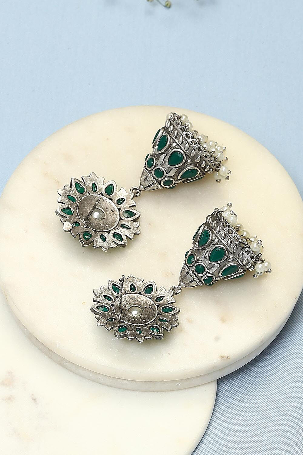 Oxidised Green Brass Earrings image number 2