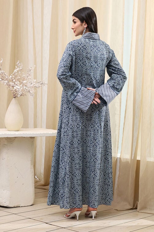 Blue & White Jalabiya Kaftan image number 3