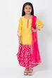 Yellow & Pink Art Silk Straight Kurta Dhoti Pant Suit Set image number 2