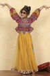 Yellow Polyester Printed Kalidar Lehenga Set