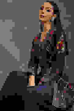 Rohit Bal Blue Silk Chanderi Floral Straight Suit Set image number 0