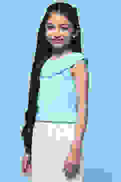 Blue Sleeveless Top With Schiffli Lace Detail image number 2