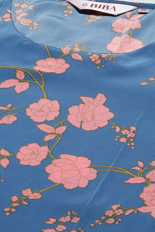 Blue Printed Straight Kurta Palazzo Suit Set image number 1