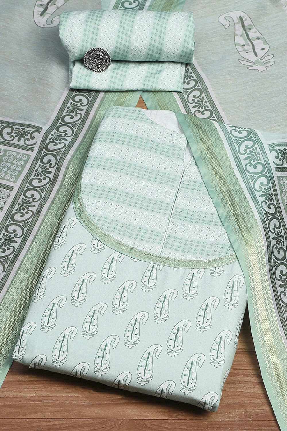 Beige Cotton Modal Digital Print Unstitched Suit Set image number 0