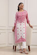 Pink Viscose Rayon Printed Straight Kurta